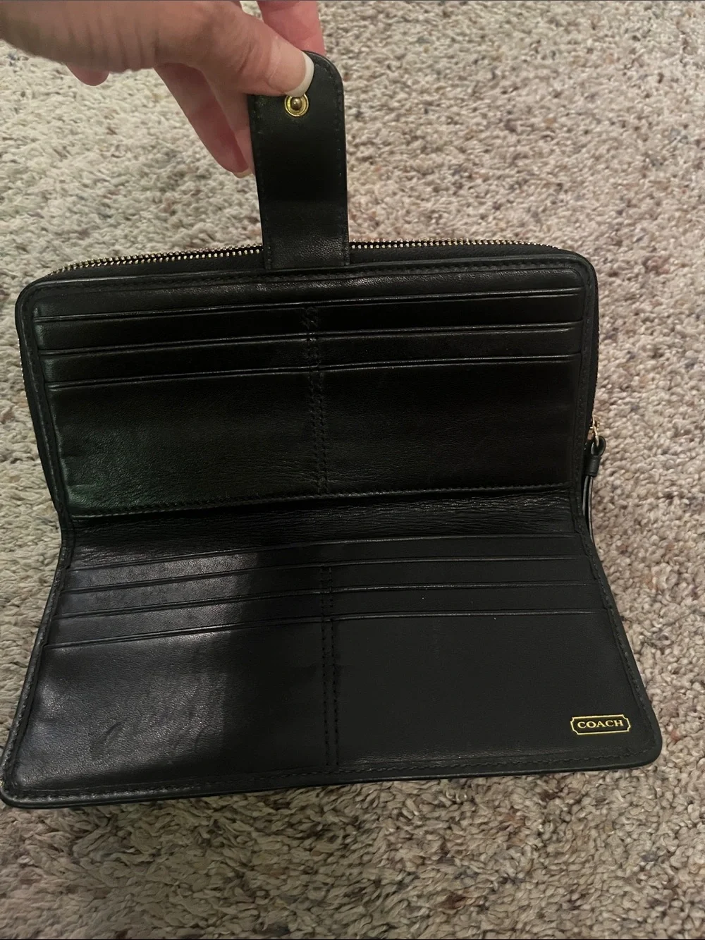 Coach Black and Grey Signature Snap-Closure Wallet
